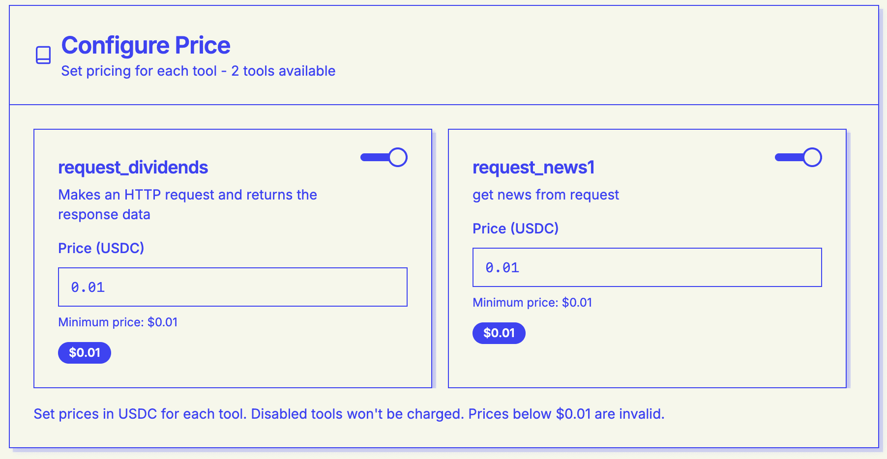 Pricing configuration interface
