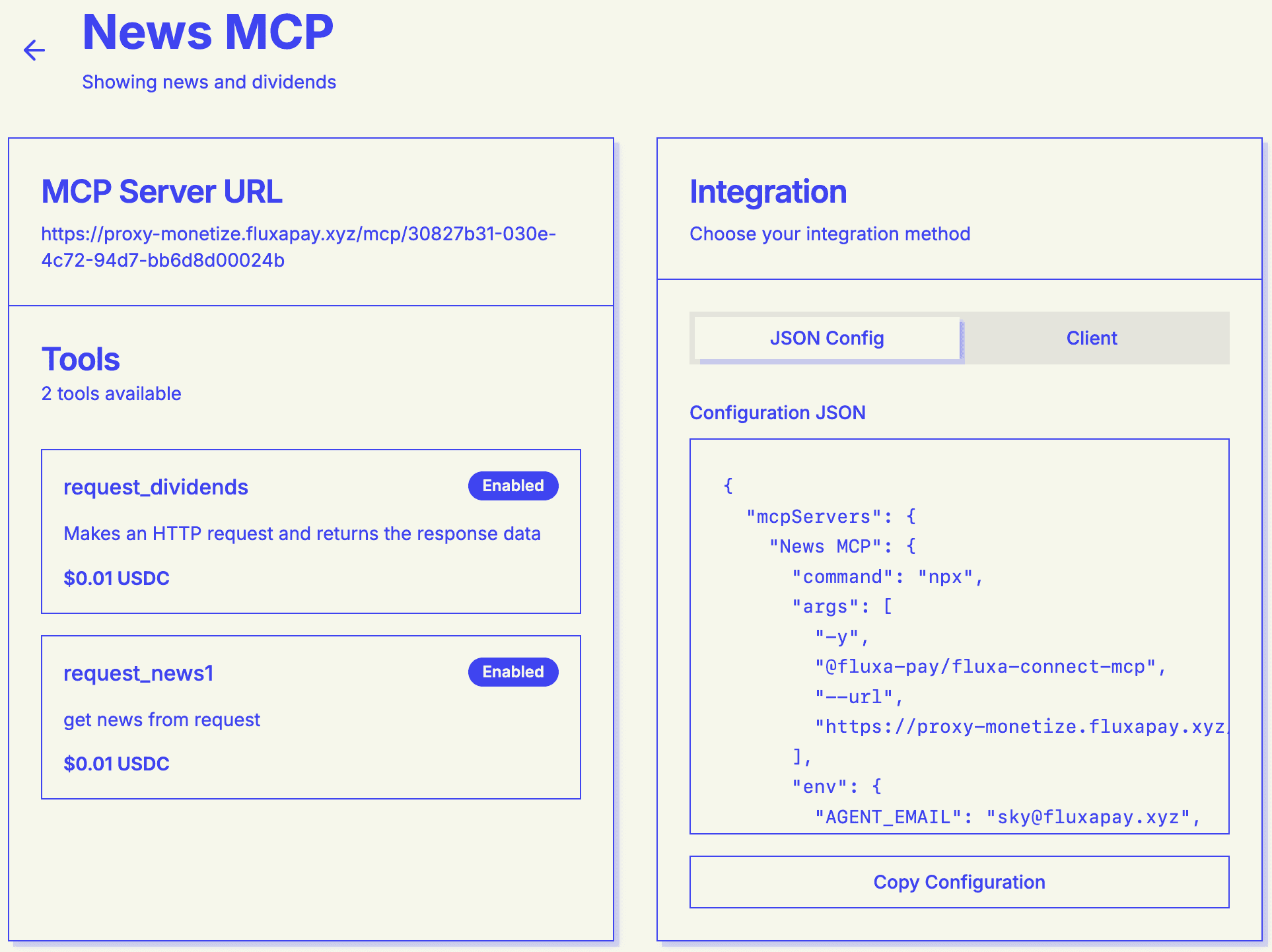 Integration details page